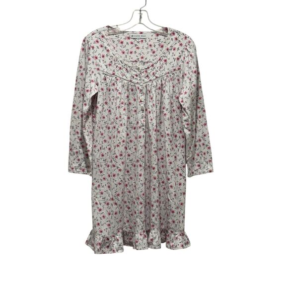 Eileen West Other - Eileen West Floral 100% Cotton Knit White/Pink Long Sleeve Ruffled Chemise‎ - S